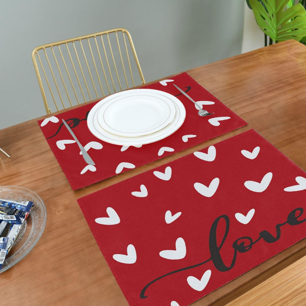 SharkBliss Valentinstag Tischsets 4er-Set – Büffelkaro, 30.5x45.7 Cm, Baumwolle, Waschbar