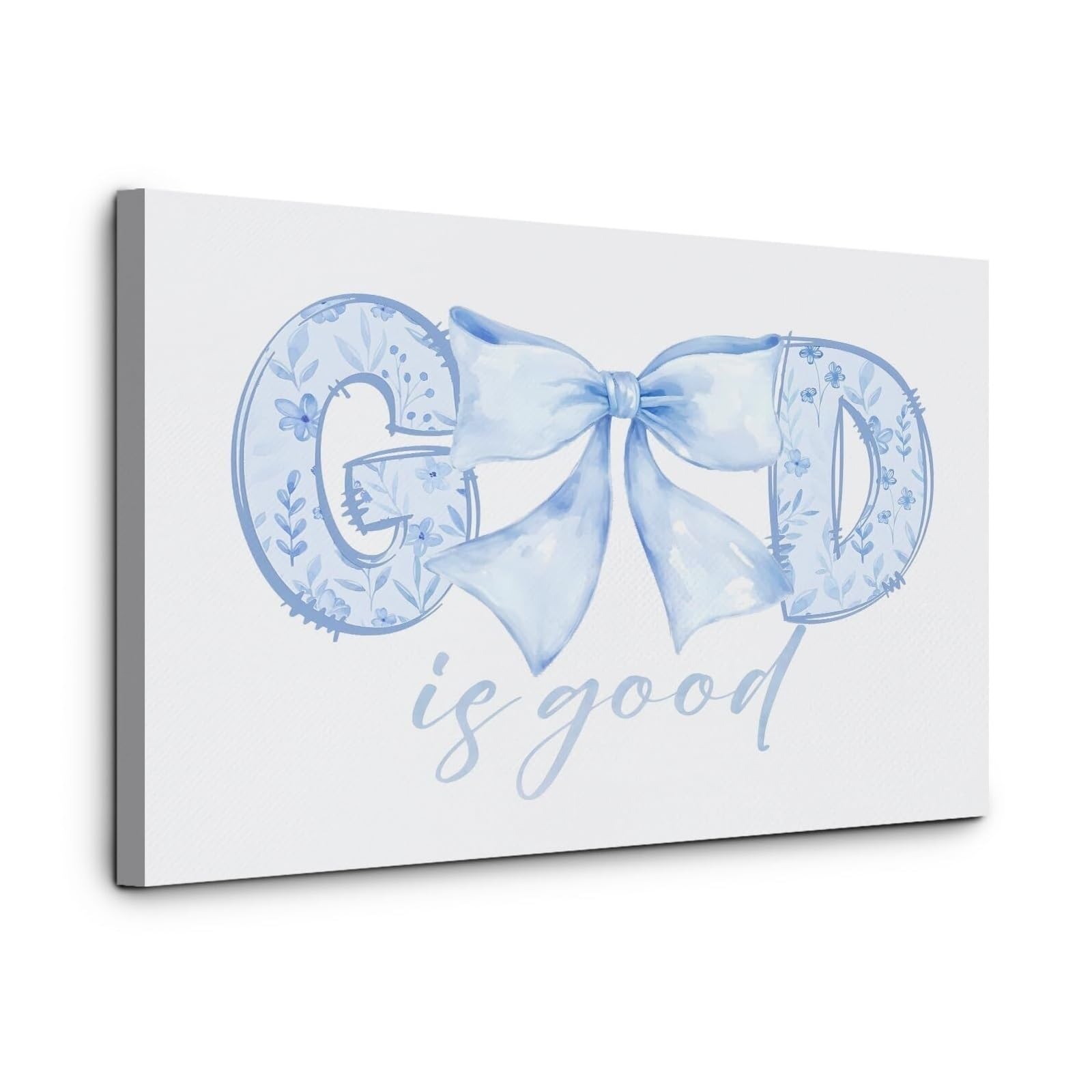 SMGLRUEAT God Is Coquette Poster - Blue Bow Bible Verse Canvas Wall-Art, Sweet Christian Aesthetic Print for Feminine Bedroom or Nursery​(Unframed,08x12inch(20x30cm))