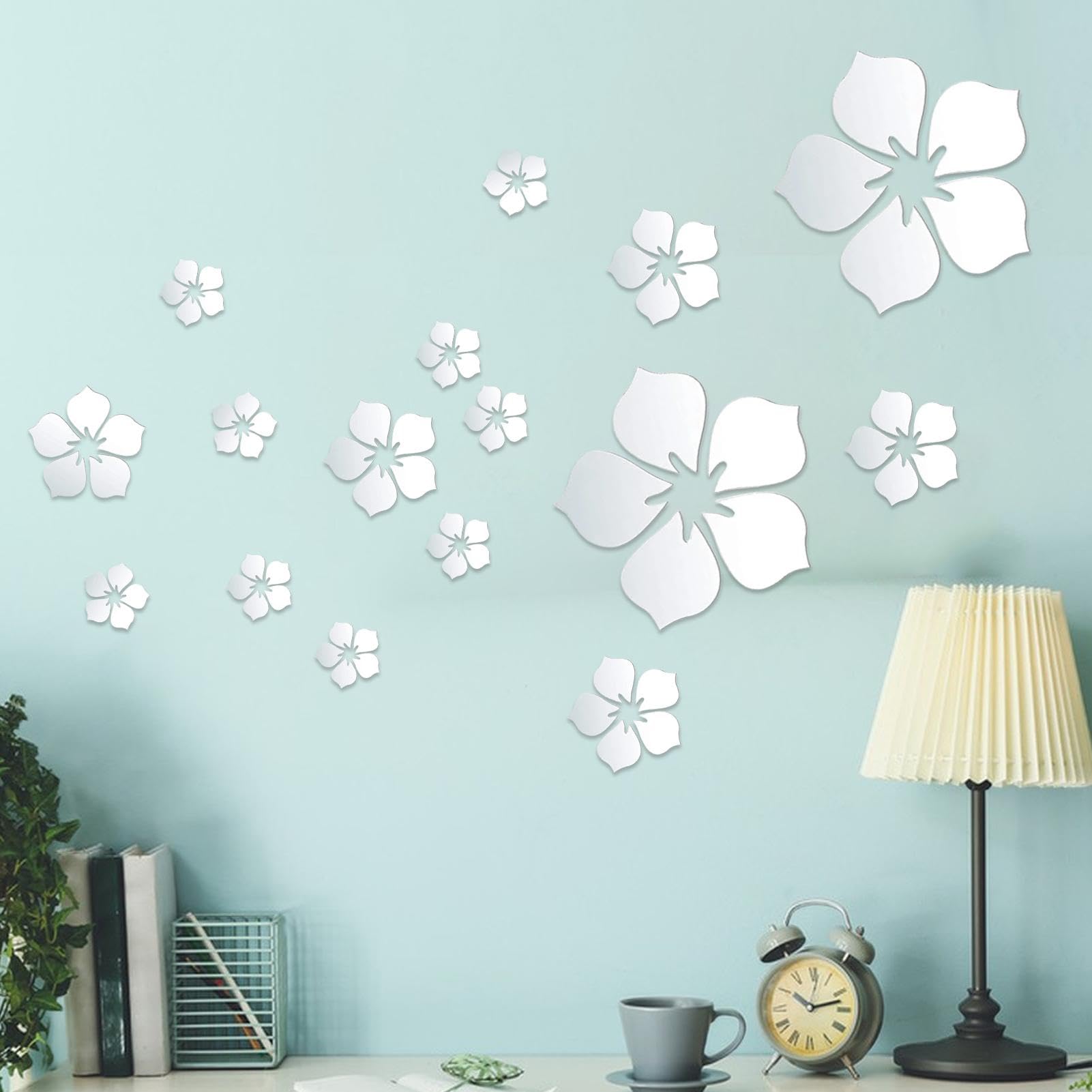 Lot De 18 Autocollants Muraux Miroir Acrylique Fleurs - Déco Brillante Pour Chambre, Salon, Salle De Bain