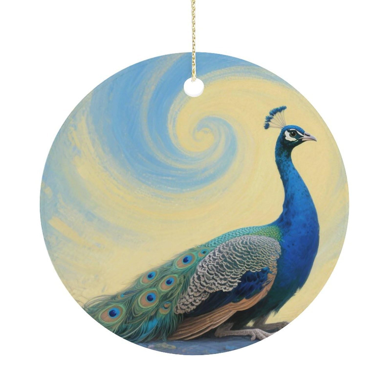 Personalized Christmas Ornaments 2025 Ceramic Hanging Elegant Peacock Ornaments with Gold String Double-Sided Vintage Holiday Decorations for Tree Mantel Tabletop Xmas Party Favors