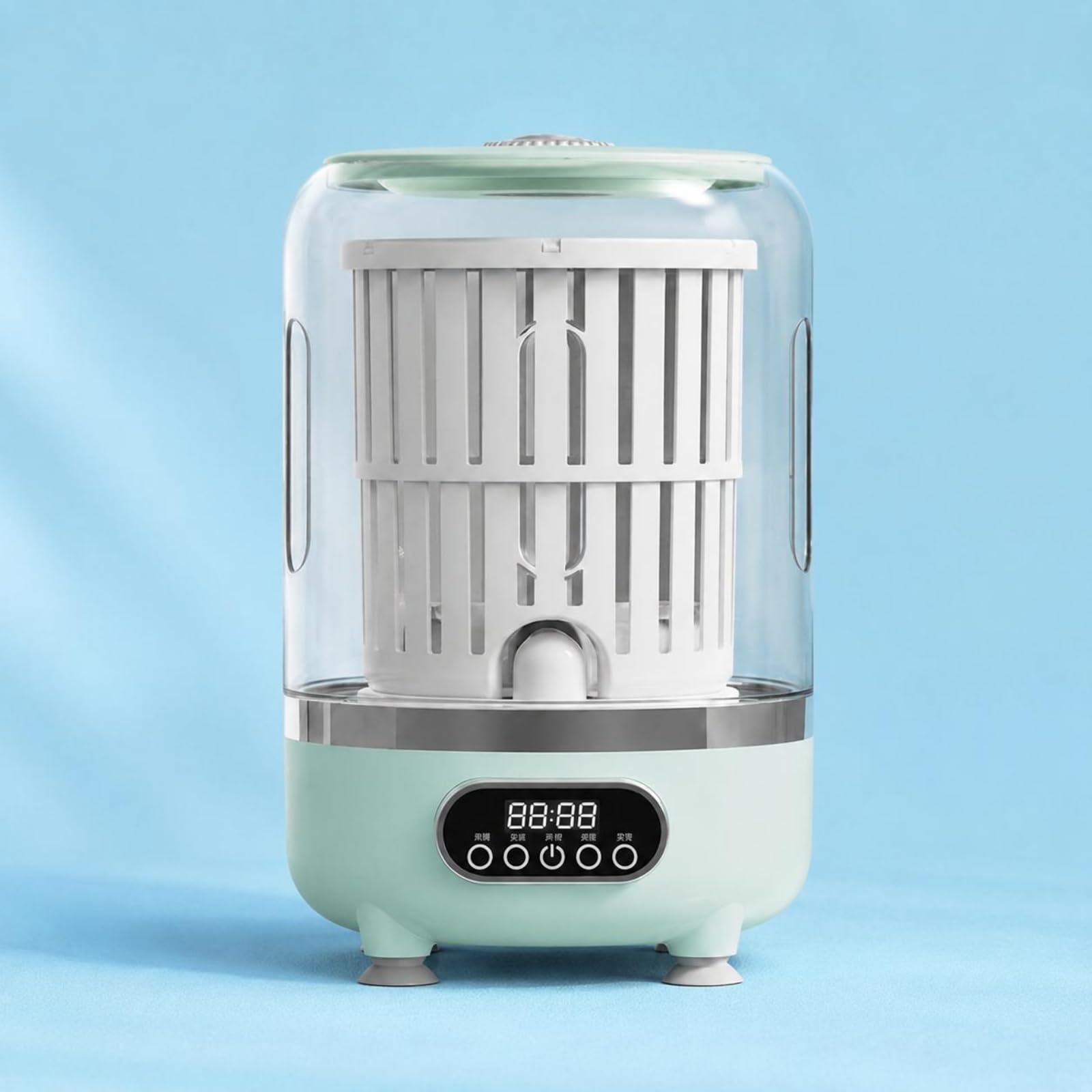 Mini Lavadora Portátil Compacta USB Secadora Giratoria Tamaño 25.5x15cm para Espacios Reducidos Plástico Adecuada para Encimera Cocina Baño Separación de Ropa, Blanco