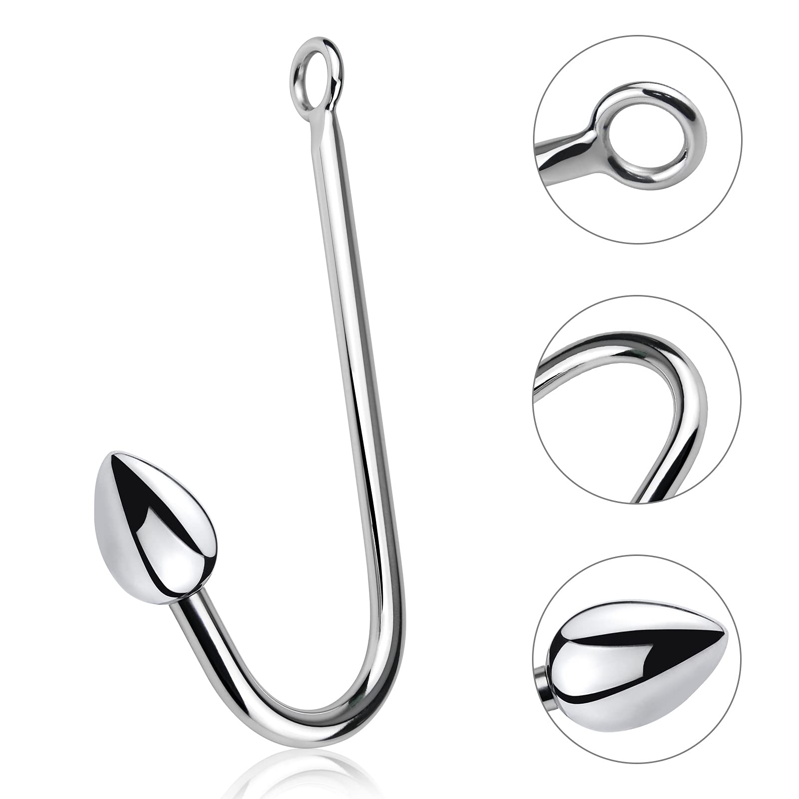 SXOVO Gancio Anale Gancio Anale per Bondage 24 cm con 3 sfere intercambiabili Ø 26,5 mm, 34 mm, 40 mm Gancio Butt plug in Metallo con sfera in Acciaio (Piccolo + Medio + Grande)
