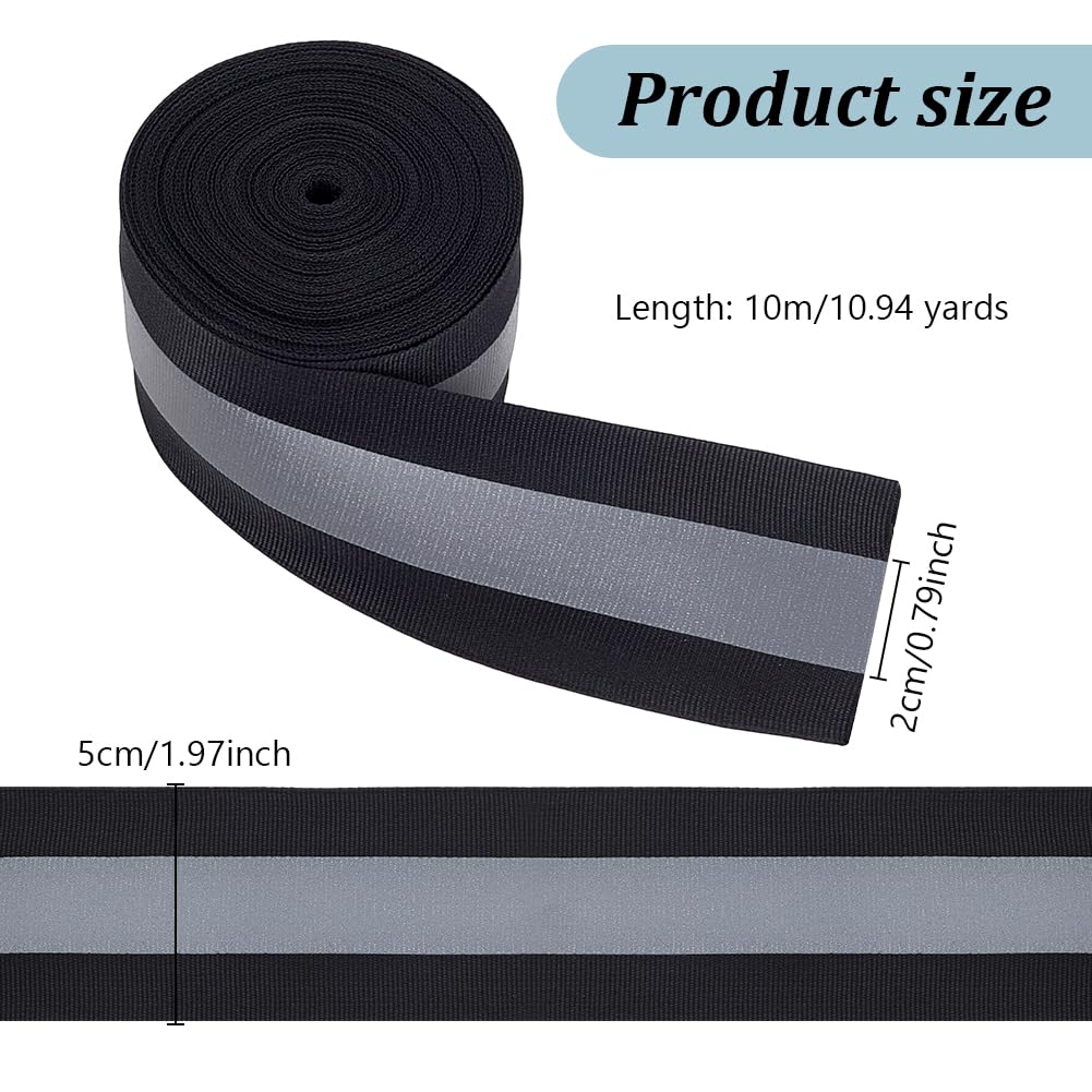 WEBEEDY 11 Yard/10M Sew On Silver Reflective Tape 2 Inch Width Fabric Reflective Safety Tape for Clothing,DIY Personalized Security Decor Reflective Ribbon for Backpack Belt Jacket Shoes Pet Wears