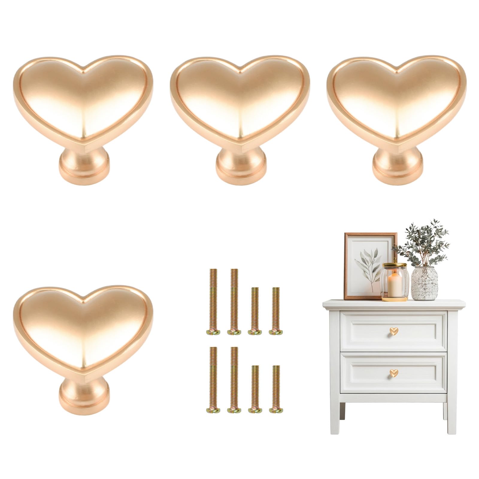 MOROBOR 4PCS Heart Shaped Knobs, Creative Cabinet Drawer Knob Zinc Alloy Gold Single Hole Door Handle for Cabinets Drawer Door Furniture Decorative