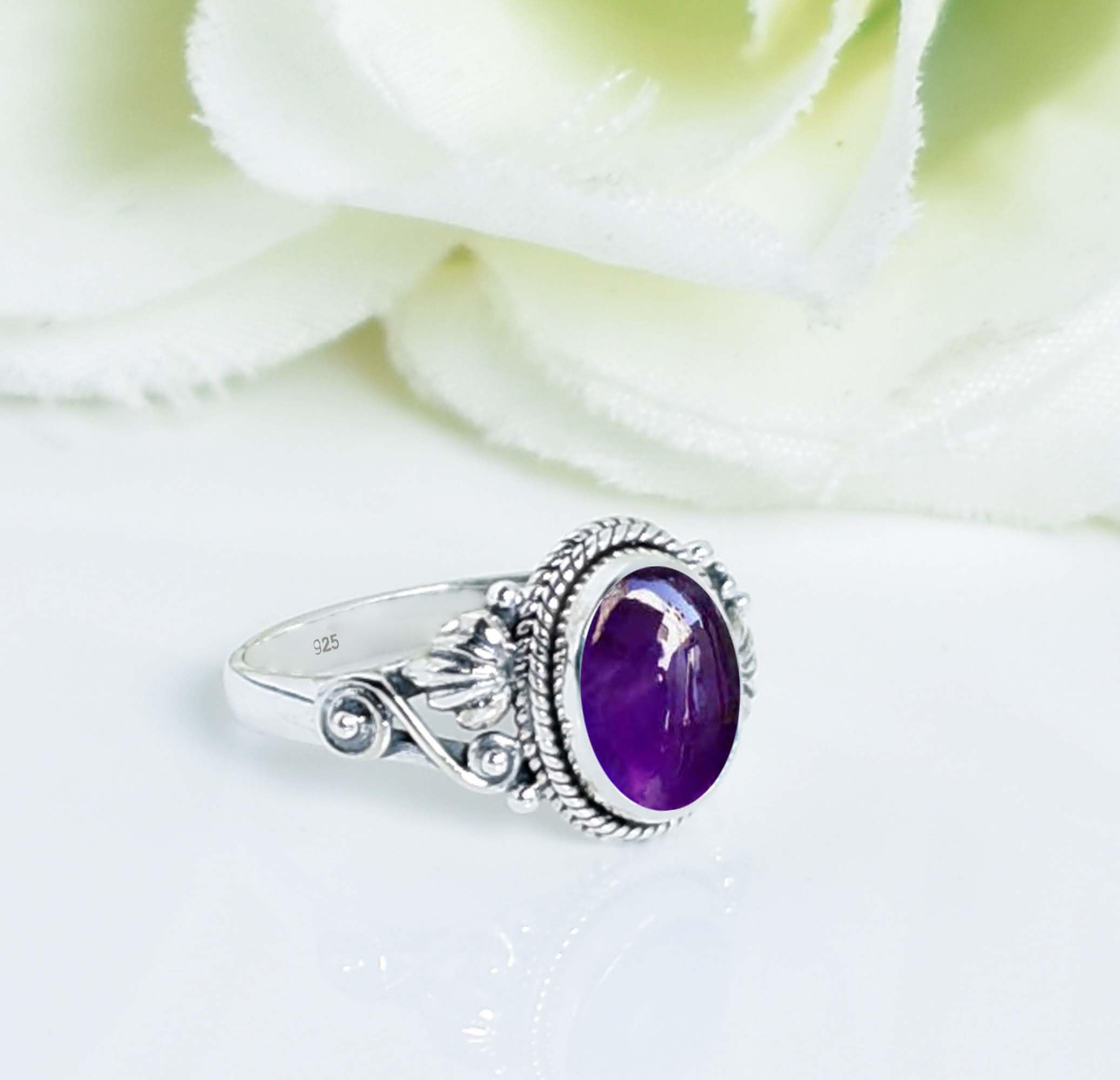 Anello in argento sterling 925 con ametista viola Gems Vibe per donna, regalo perfetto per lei, anelli con pietra preziosa in ametista, gioielli raffinati, anello fatto a mano, misura 9