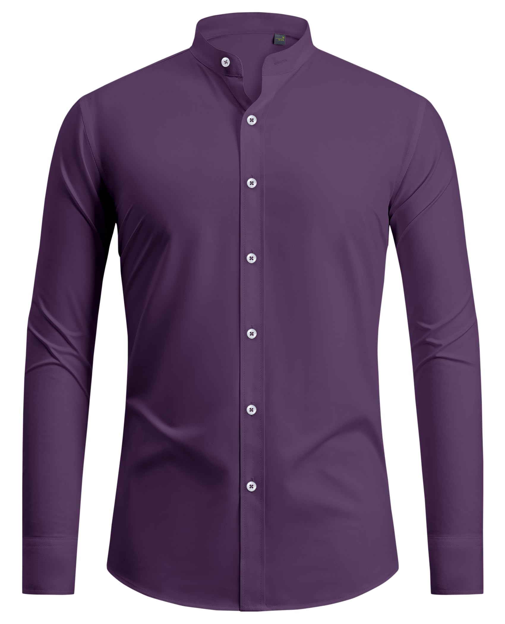 siliteelon Hemd Herren Langarm Stehkragen Hemden Herren Bügelfrei Kragenloses Freizeithemd Regular fit Business Anzug Hemd für Männer ohne Tasche