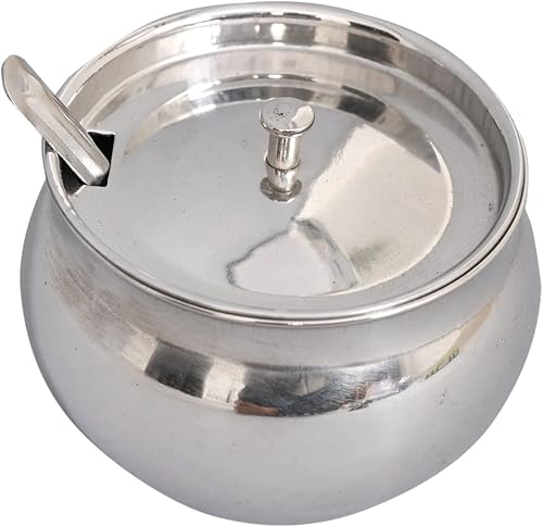 NEXT HERITAGE Olla de acero inoxidable Ghee Dani Ghee para aceite Ghee con tapa y cuchara pequeña, tamaño mediano regular