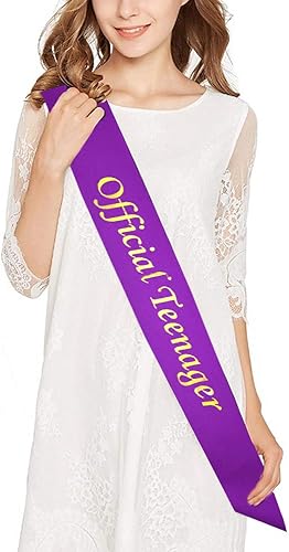 Miniatura 2 de Tiara morada de 13 cumpleaños y banda de satén con purpurina y corona de tiara de diamantes de imitación de cristal para fiesta de cumpleaños de 13