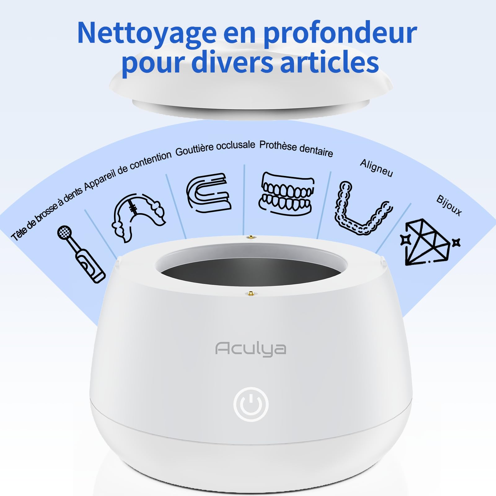 Nettoyeur Ultrasons, 48 kHz Dispositif de nettoyage par ultrasons pour bagues, aligneurs dentaires, appareils de contention, gouttières nocturnes et gouttières de blanchiment, 200ml