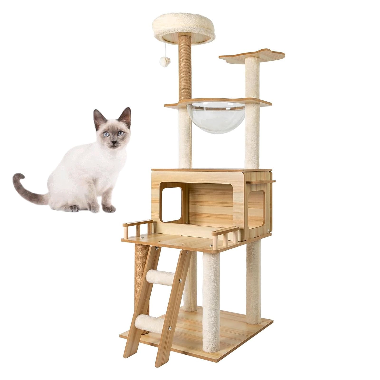 Arbre à chat en bois pour chats d'intérieur, la tour moderne idéale pour le salon