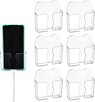 6PCS Wall Mount Phone Holder, Clear Phone Stand with Charging Hole
