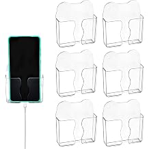 6PCS Wall Mount Phone Holder, Clear Phone Stand with Charging Hole | Cell Phone Stand Self Adhesive, Plastic Cradle Bedside Organizer Remote Control Stand for Home Office