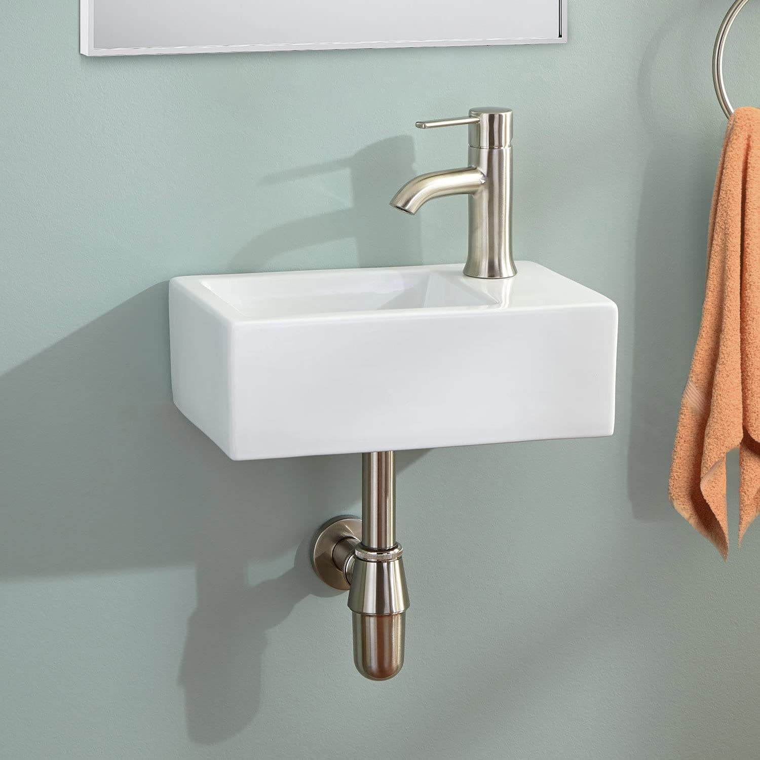 Nes Home White 360Mm Bathroom Wall Hung Cloakroom Ceramic Compact Basin Sink Right Hand