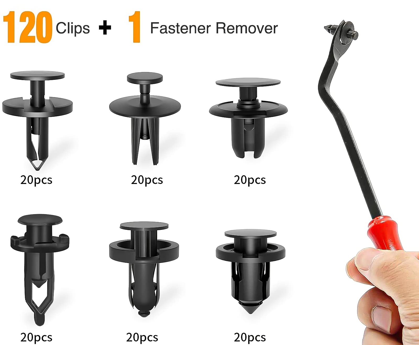 120PCS Car Retainer 6.3mm 8mm 9mm 10mm Universal Expansion Screws Replacement Kit Nylon Bumper Fasteners Clips, 1PC Fastener Remover (120Pcs Car Retainer Clips + Fastener Remover)