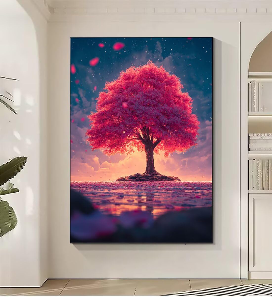 Landschaft Baum Malen Nach Zahlen Erwachsene, Paint by Numbers Adult Anfänger Set, Heimwerk Malen Nach Zahlen Kinder Mit Rahmen, 3 Pinsel und 36 Acrylfarbe Als für Deko Wohnzimmer 60 x 80 cm BJHDK610