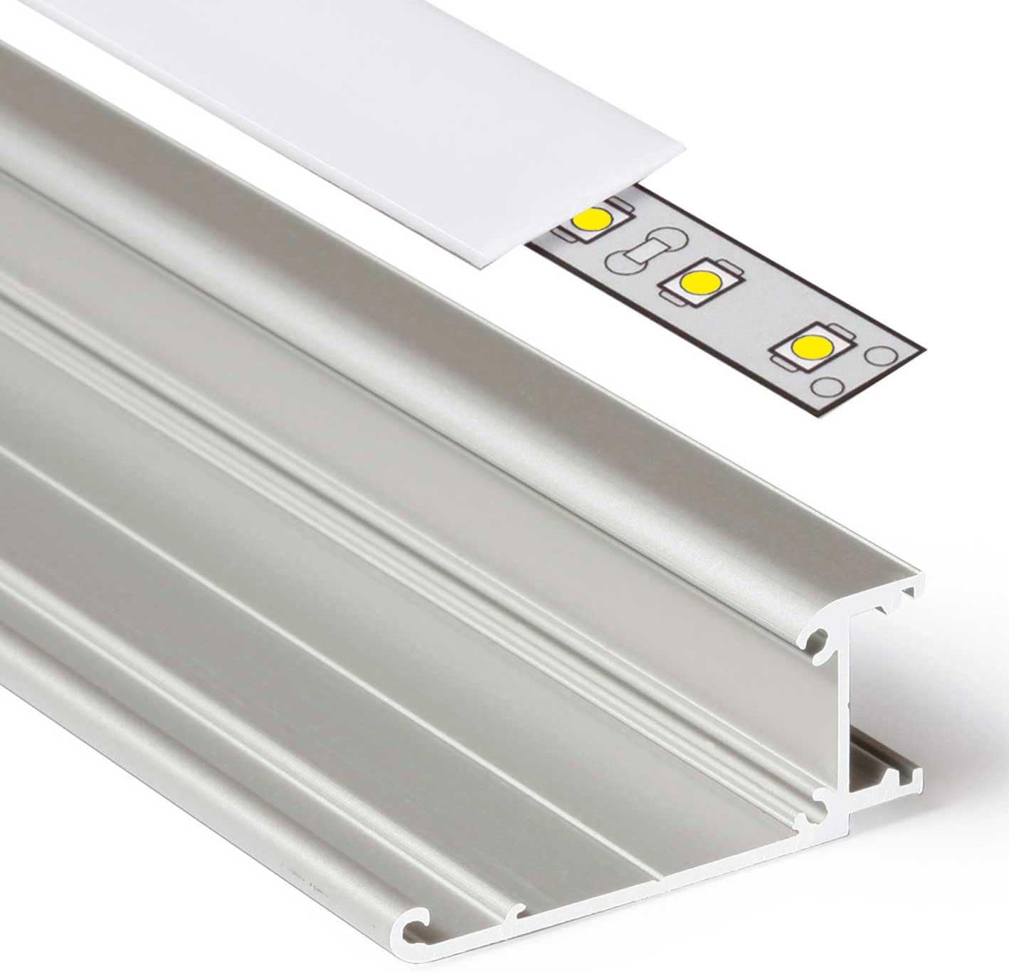 Alupona Kizar U-gipsplaten voor ledstrips, geanodiseerd 2 m x 2,85 cm x 1,40 cm, profiellijst voor ledstrips tot 2 cm breed, perfect voor gipsplaten, gipsplaten acryl afdekking, melkachtig wit