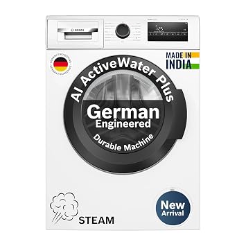 Bosch 7 kg 5 Star Front Load Fully-Automatic Washing Machine, Steam Antibacterial Tech, AI ActiveWater, 15 Wash Programs, 53L Large Drum, SoftCare Paddle, White, WAJ24263IN (2026 Model)