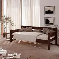 Sofá cama solteiro de madeira maciça Nemargi Castanho