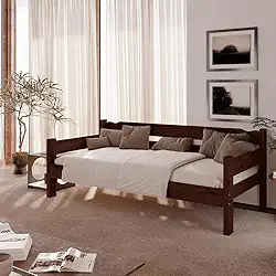 Sofá cama solteiro de madeira maciça Nemargi Castanho