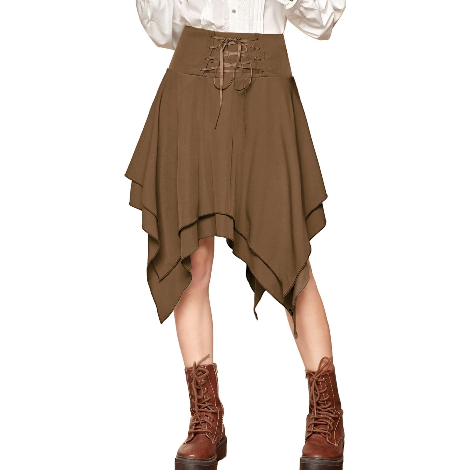 Falda Medieval Mujer - Falda Mujer Corta Gótico Dobladillo Irregular Cintura Alta Retro Casual Faldas con Cordones Ligeros Transpirables Halloween Carnaval Temáticas Fiesta hasta La Rodilla Skirt