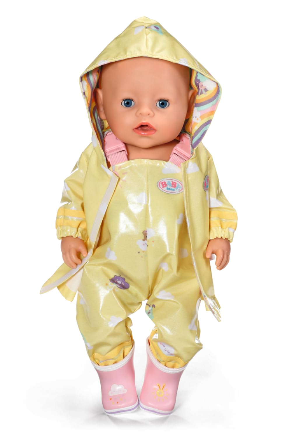 BABY Born Deluxe Conjunto De Lluvia 836460 - Chubasquero Amarillo, Pantalón Y Botas Rosas Para Muñecas De Hasta 43 Cm (Edad 3+ Años)
