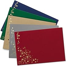B6 Christmas Envelopes with Metallic Gold Rain Star Embossed - Mixed Colours (1-5 Pieces) per Colour, Wet Glue, 125 x 175 mm, Pack of 25