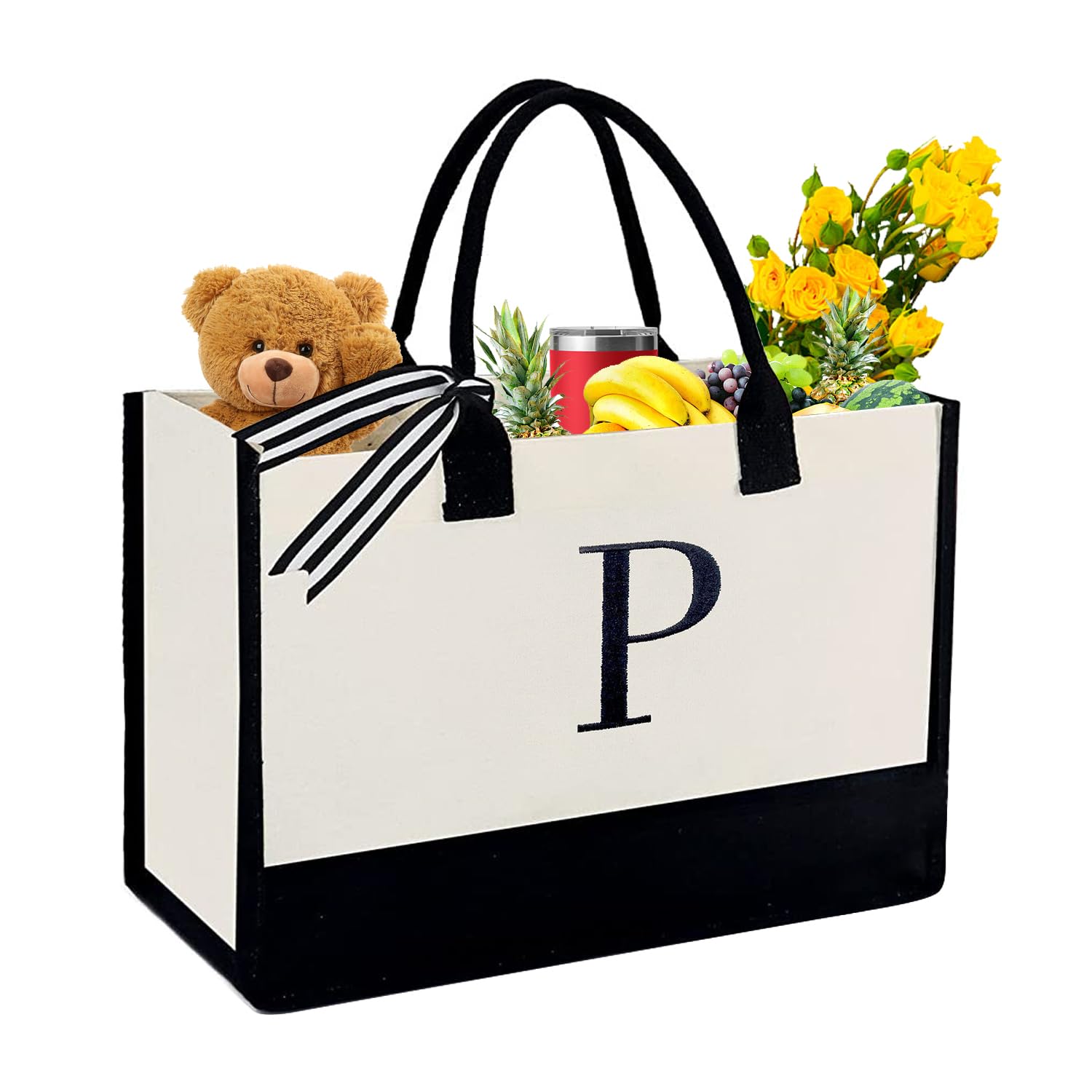 CONTROL KITCHENPersonalized Initial Tote Canvas Beach Bag, Monogrammed Gift Tote Bag for Women, Gift Package Included