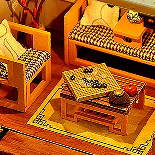 SEESEE.U Holzpuppenhaus DIY 3D Puppenhaus Miniaturmöbel-Kit einschließlich Zubehör und Möbel, Wohnung Zeit, Beleuchtung – Bild 7
