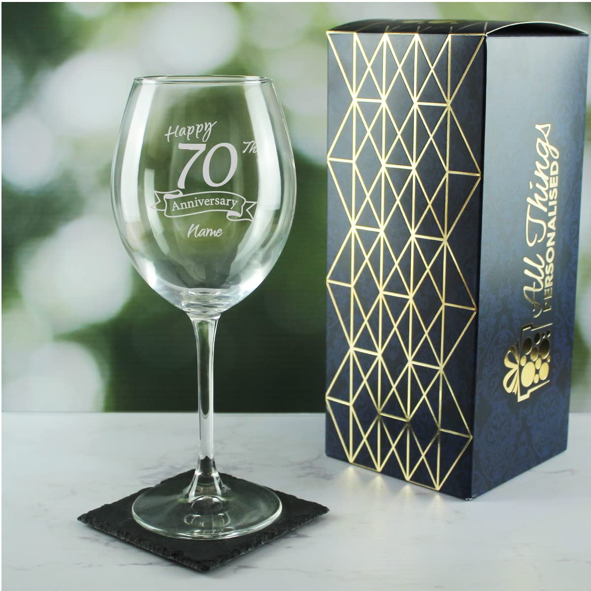 Juego de dos copas grabadas personalizables para el 70 aniversario, copa de vino tinto Enoteca de 19 onzas, grabado en el Reino Unido, personalizable con cualquier nombre, regalo personalizado