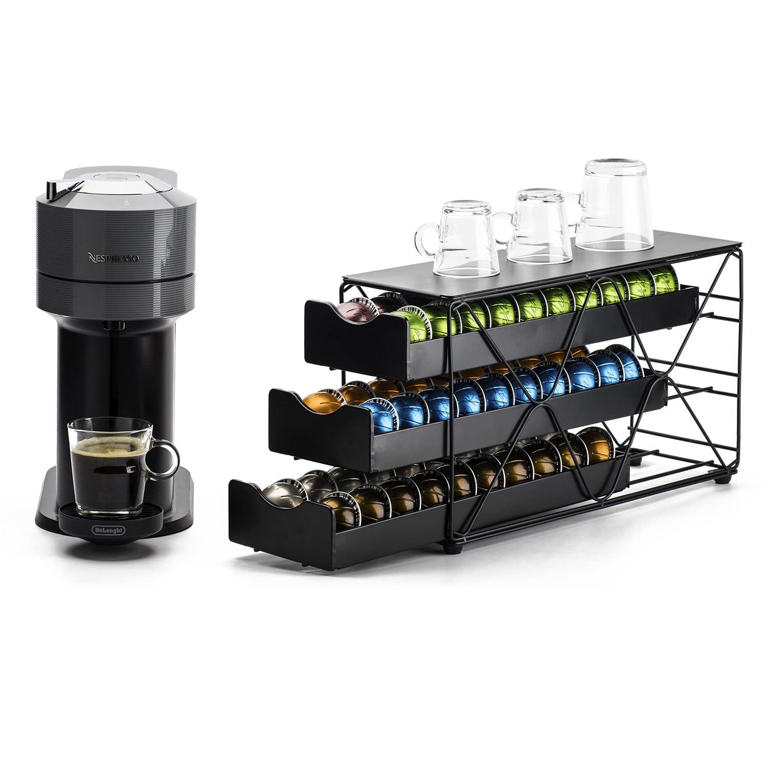 Bagoo Porte-dosettes de café Nespresso Vertuoline à plusieurs niveaux pour rangement de capsules Vertuo (3 niveaux)