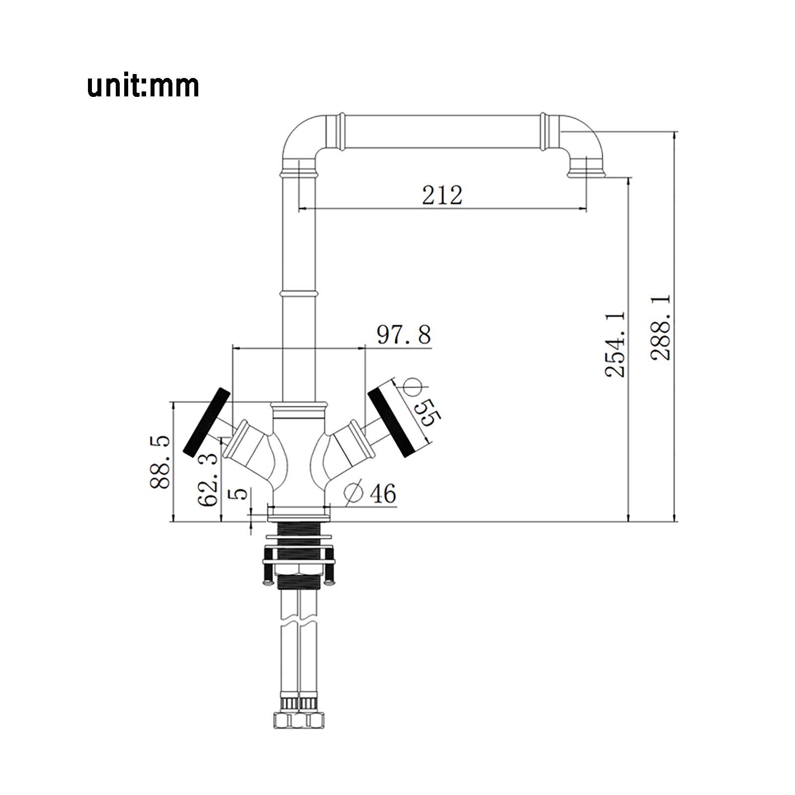 Rubinetto per lavello da cucina industriale girevole a 360° miscelatore caldo e freddo rubinetto monoblocco in ottone doppia maniglia finitura nera (colore: Cromo)
