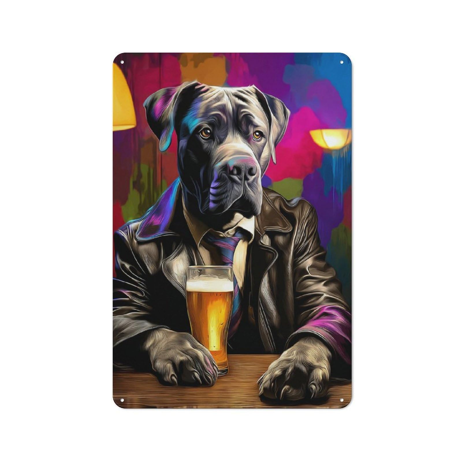 Junmoney Stylish Dog Enjoying A Beer Retro Metal Sign 30X20cm For Hobby Room Or Studio, Autumn Wall Decor For Creative Interior Collectors