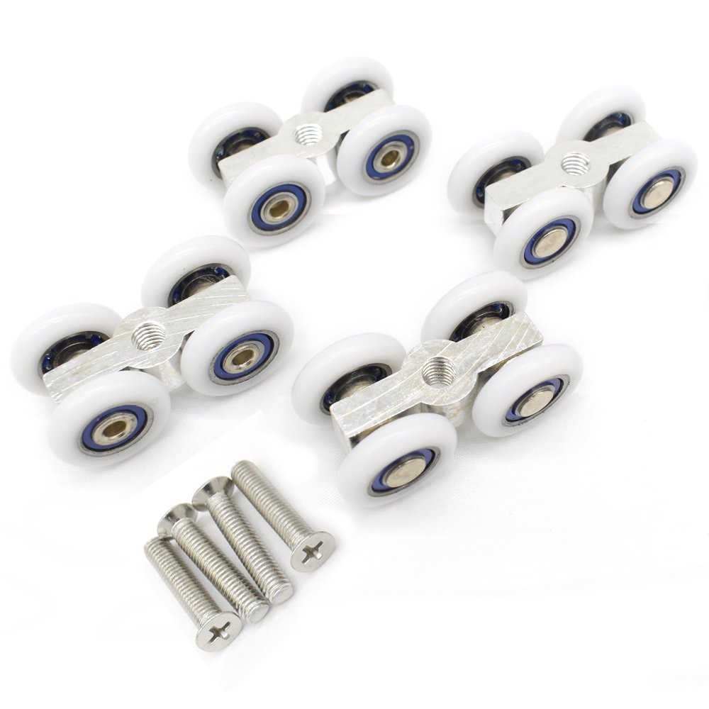 Lot de 8 petites poulies à suspendre pour porte de douche coulissante en verre à 4 voies