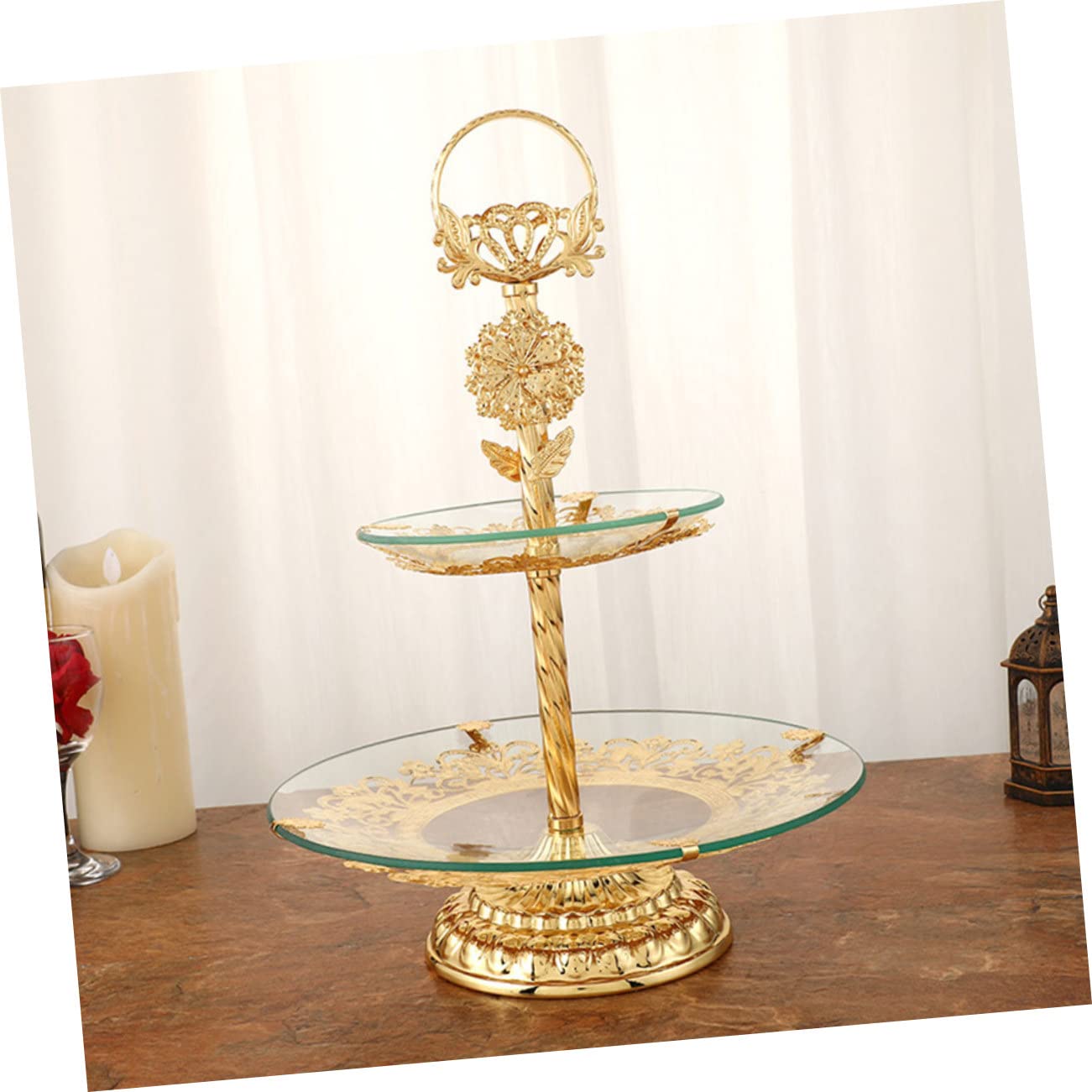 SOLUSTRE Luxury Handheld Fruit Plate 2-Layer Cake Tray Simple Elegant Perfect for Tea Time