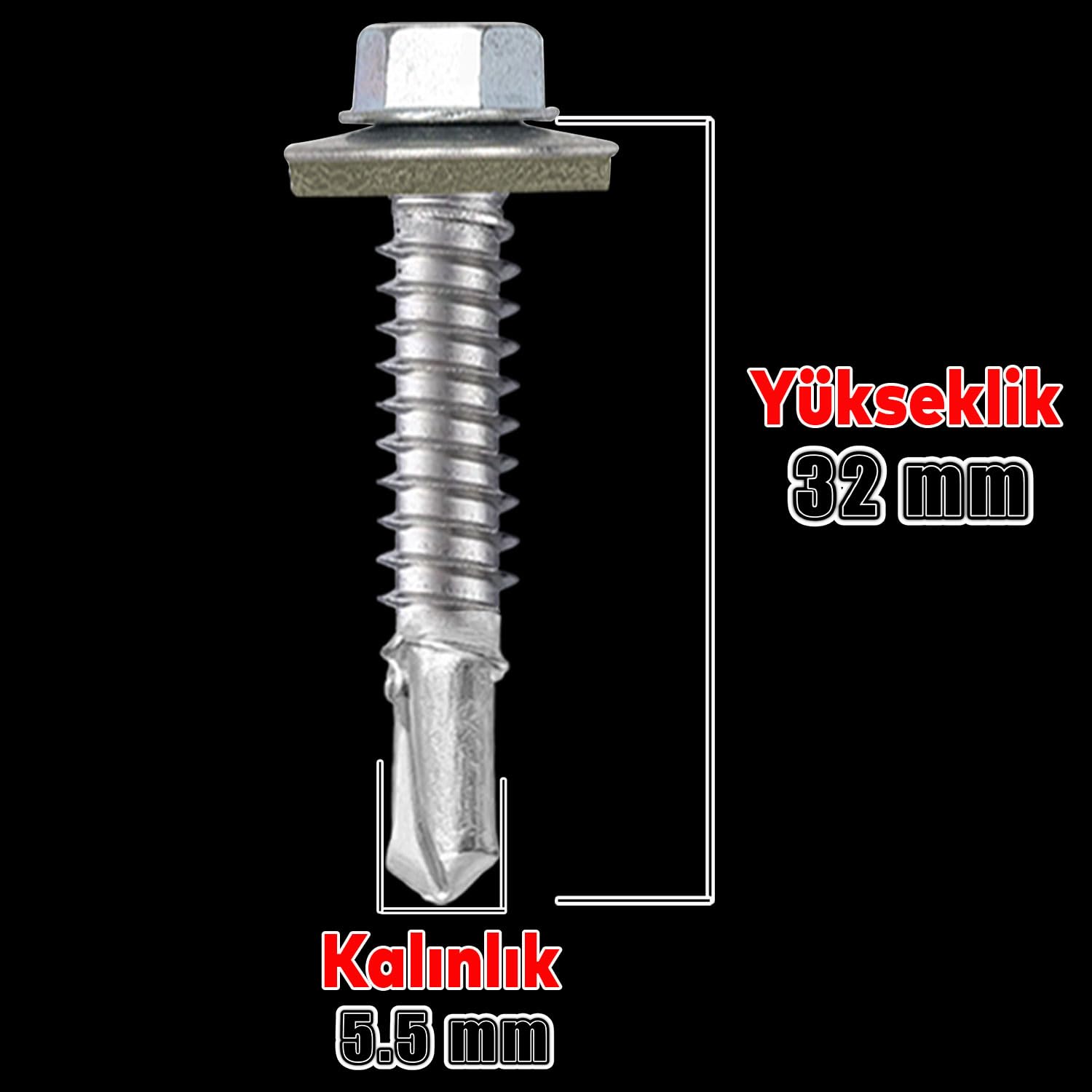 Badem10 Trapez Çatı Vidası 5.5x32 mm Paket 100 ADET Matkap Uçlu Sac Akıllı Vida Çatı Panel Metal Ağaç Vidası