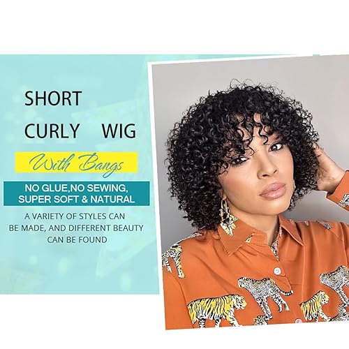 Miniatura 4 de Peluca afro corta y rizada 100% sin procesar, cabello humano virgen brasileño, sin pegamento, para mujeres negras, densidad del 150%, 12 pulgadas,