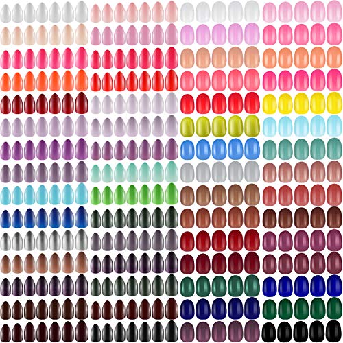 1440 Pieces 60 Sets Short Pointed Press on Nails Short Oval Fake Nails Solid Color Full Cover Fake Nails Colorful Artificial Nails for Women Girls Nail Art Salon DIY, 2 Styles (Charming Color)