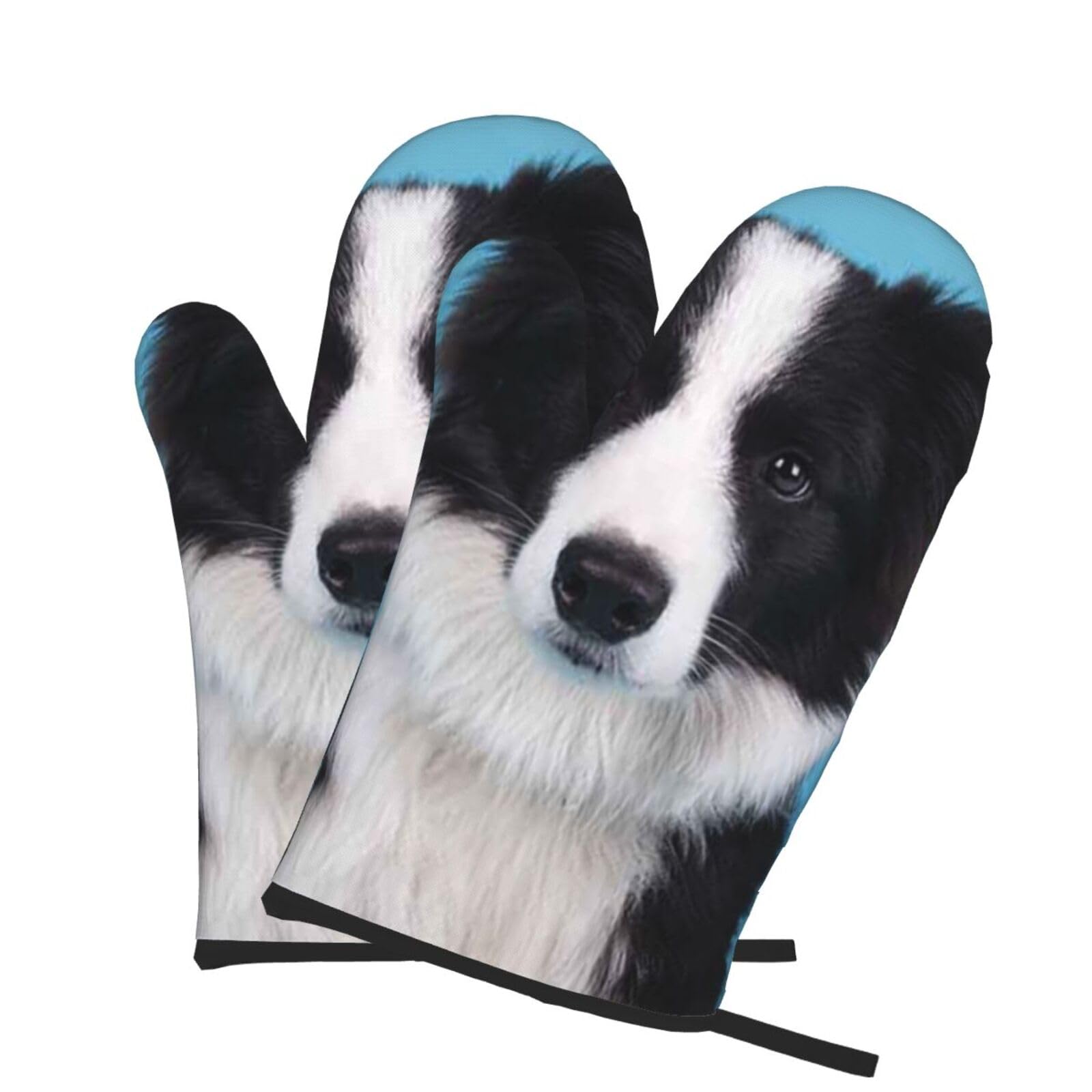 Oven Mitts Set of 2 Pcs, Border Collie Prints Heat Resistant Kitchen Gloves for Cooking Baking Grilling
