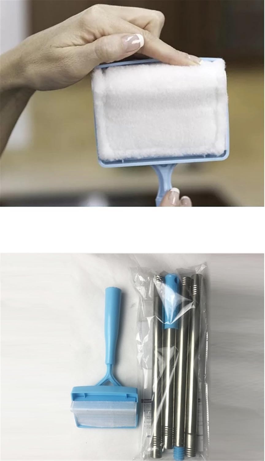 Escoba telescópica extensible con recogedor de polvo y paño de microfibra, ideal para limpiar zócalos y zócalos