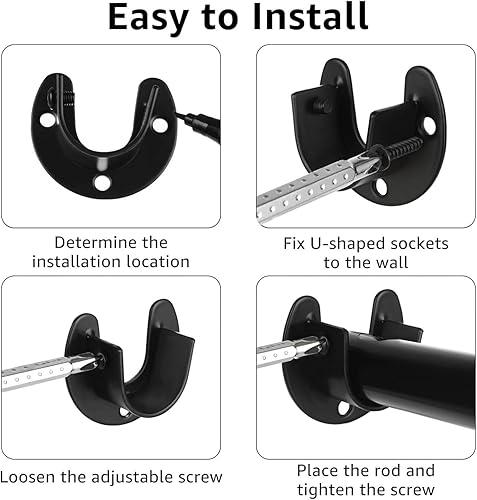 Miniatura 3 de RHBLME 10 soportes de acero inoxidable para barra de armario, color negro, 1-1/4 pulgadas de diámetro en forma de U, resistentes extremos de barra