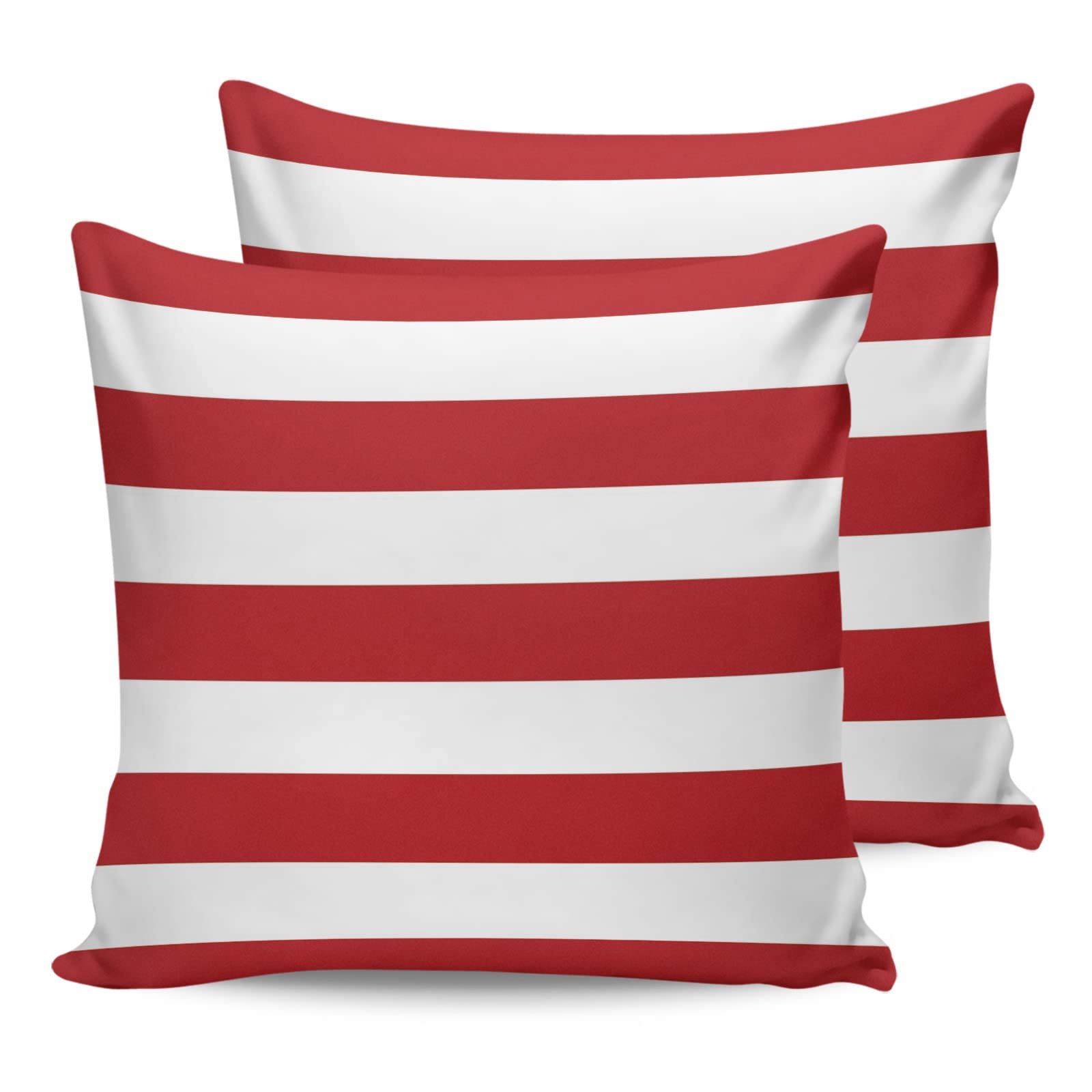 Outdoor Pillow Covers 20x20 Waterproof Polyester Throw Pillow Covers, Christmas Stripes Red Decorative Pillowcases Garden Cushion Case for Patio Couch Sofa Decoration Set of 2, Geometric Red White