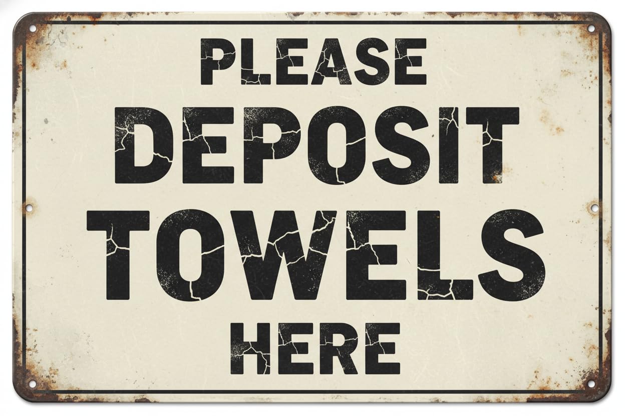 Wall Decor Please Deposit Towels Here Informational Alert Caution Warning Notice Aluminum Metal Tin 8"x12" Sign Plate Vintage Signs Plates Printed