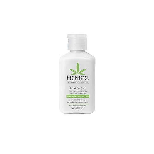 Hempz Sensitive Skin Herbal Body Hidratante con avena, manteca de karité para mujeres y hombres, 2.25 onzas. Loción corporal calmante de primera