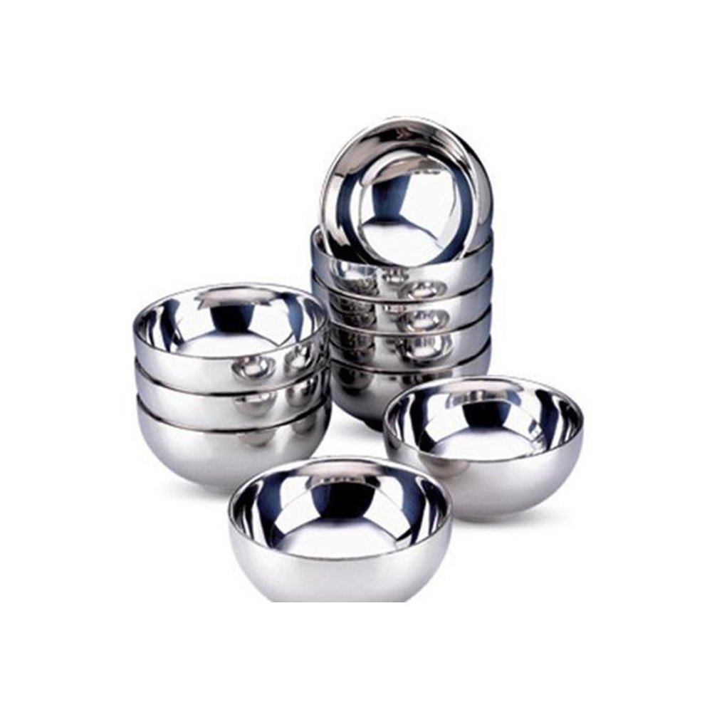 HOUTBY Stainless Steel Mixing Bowl Set Double-Insulated Home Rice Soup Bowl Anti-Hot Bowl Food Container for Children