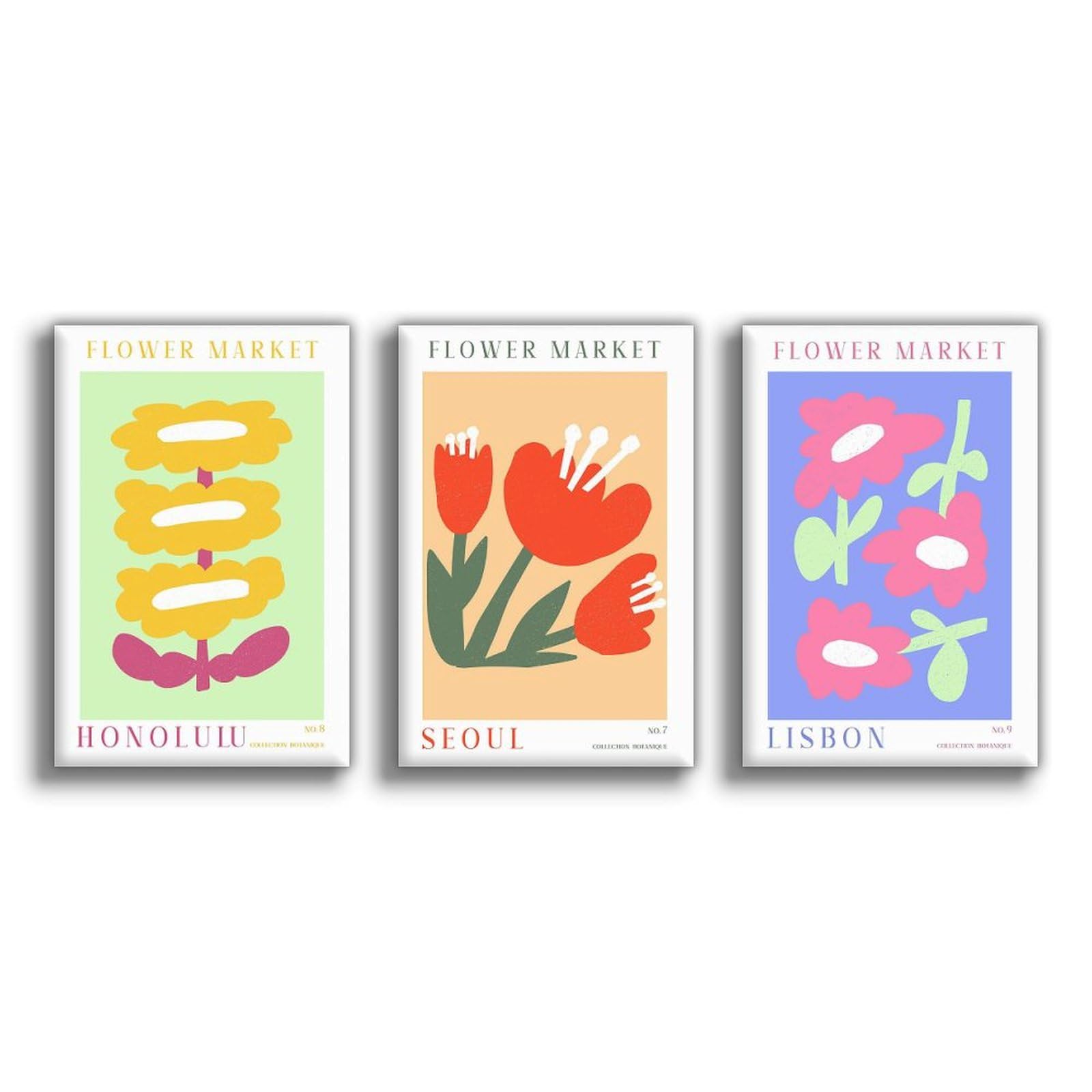 Juego de 3 impresiones de mercado de flores, arte de pared, decoración de sala de estar, arte de pared de cocina, decoración de pared bohemio, arte moderno para el hogar, 12 x 18 pulgadas (3