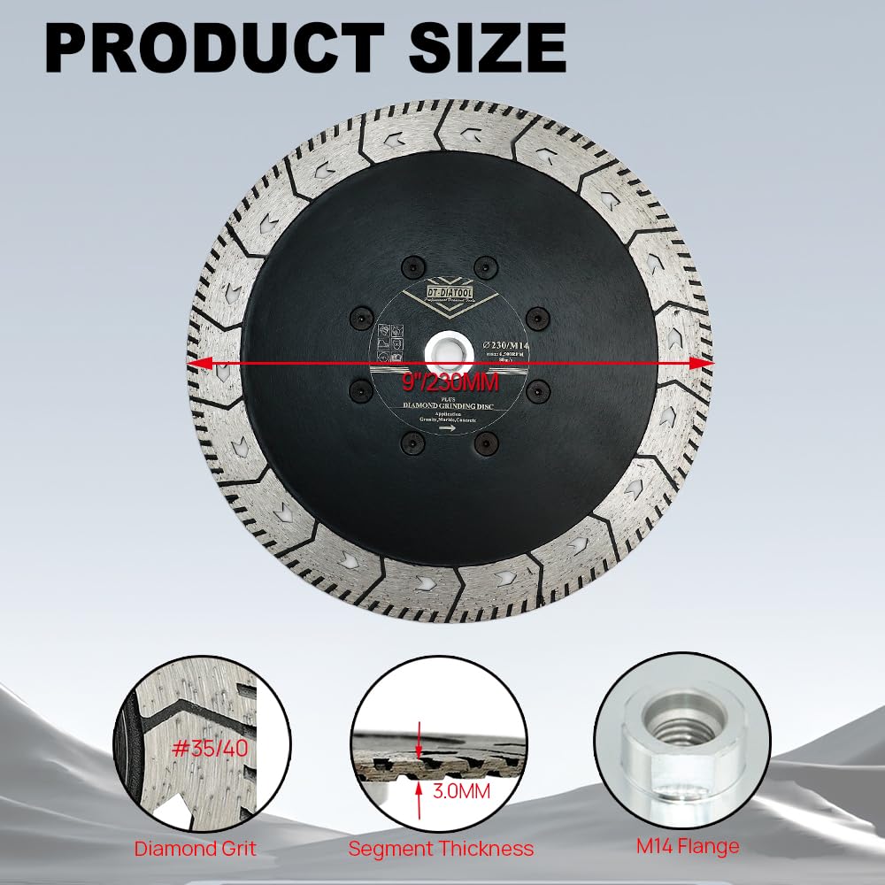 DT-DIATOOL Diamant Trennscheibe 230 mm x M14 Doppelseitiges Sägeblatt zum Schneiden Schleifen Beton Granit Marmor Stein