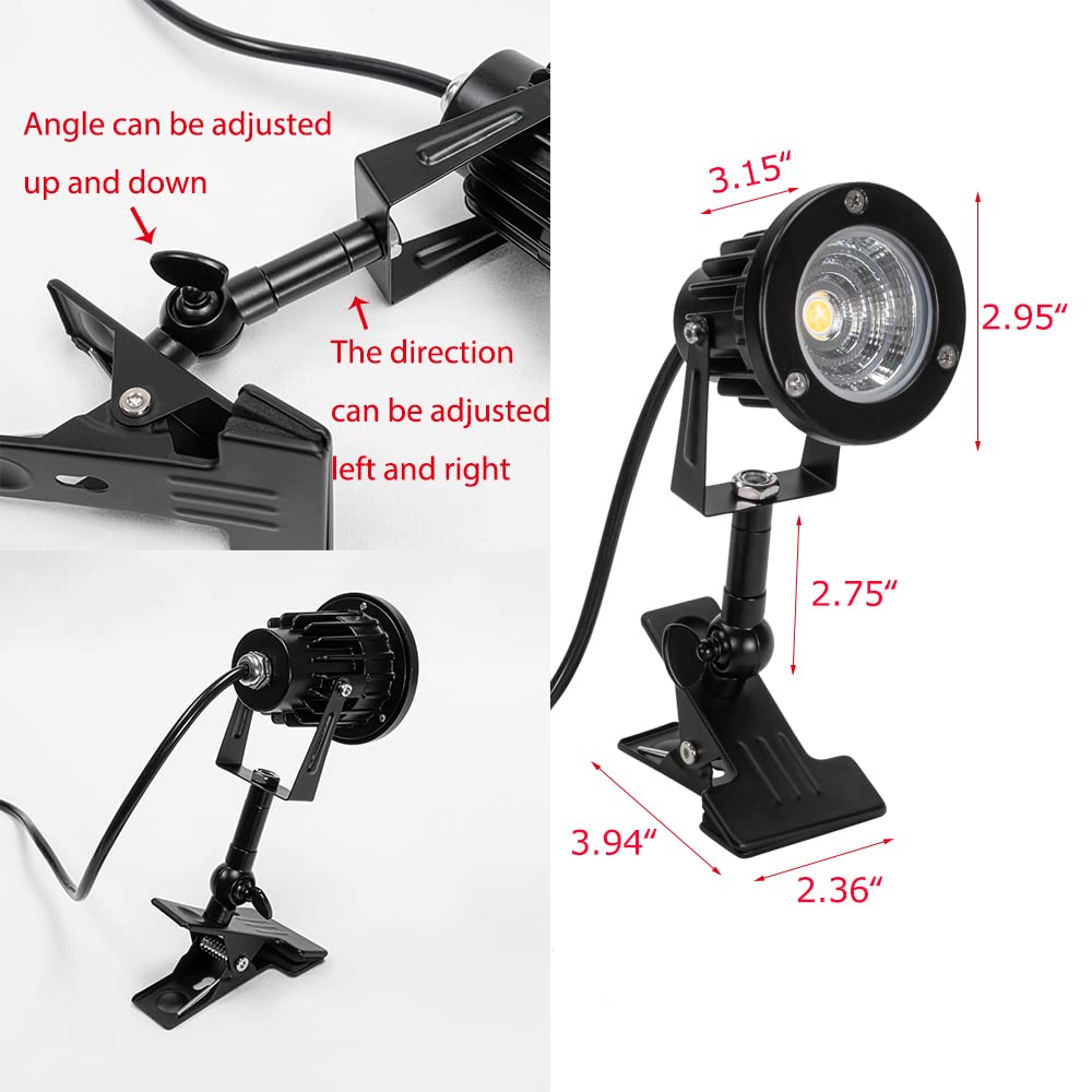KAYYELAMP 9.84 Ft Plug in Cord Clip Spotlight Waterproof Remote Control Stepless Dimmable Adjusted Angle Rotation Black Metal Clamp Spot Lamp for Table Billboard Corner Spot Lighting Fixture
