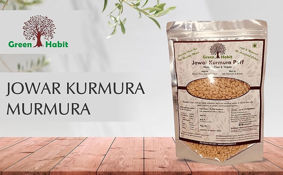 Image of Greenhabit Jowar KURMURA MURMURA aka Jowar Puff for Healthy Breakfast Snack Food (200 gm pack of 2)