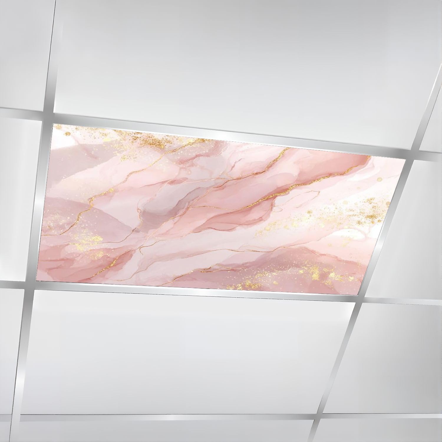 4 Pcs Fluorescent Light Covers for Ceiling Lights Abstract dusty rose blush liquid watercolor gold dots lines Pastel Decorative Magnetic Classroom