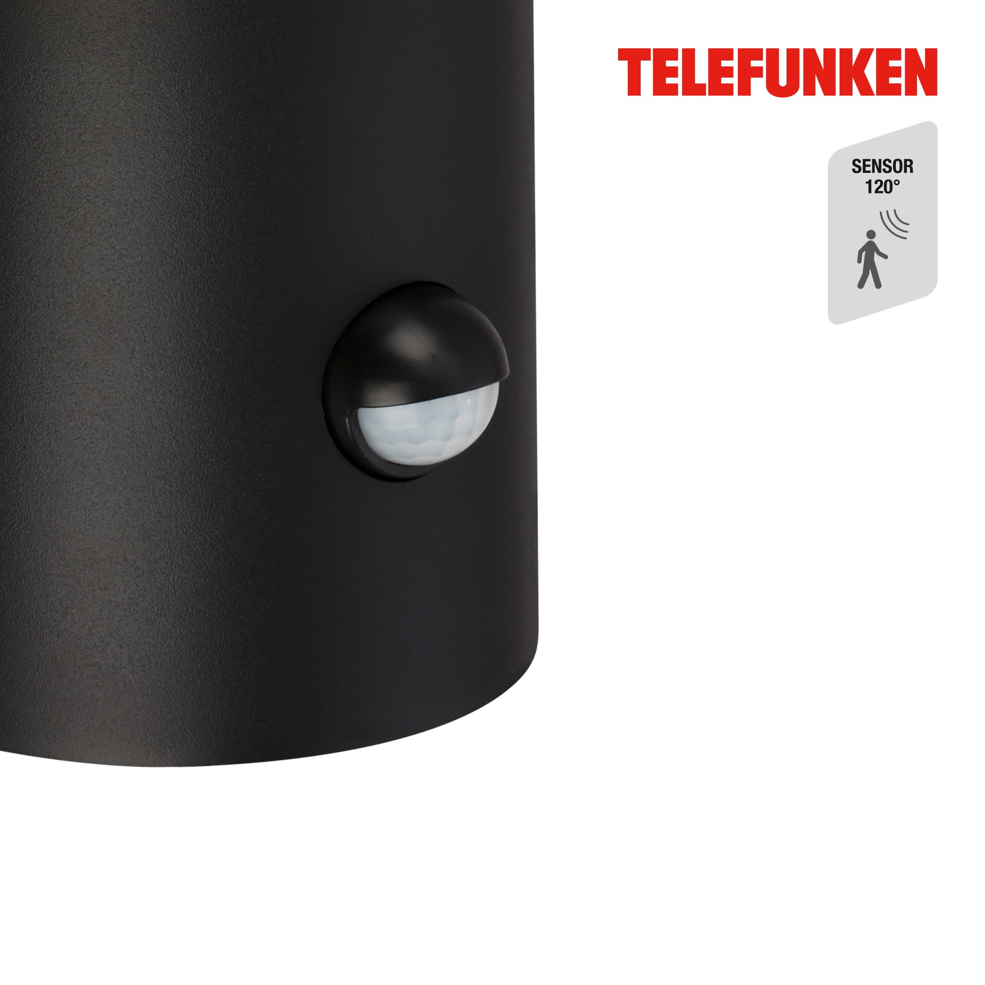 TELEFUNKEN - Wandleuchte Aussen mit Bewegungsmelder, Spritzwasserschutz, Dämmerungssensor, Aussenlampe, Wandlampe, Strahler, Außenbeleuchtung, Außenleuchte, 24x13,5x10,5 cm, Schwarz